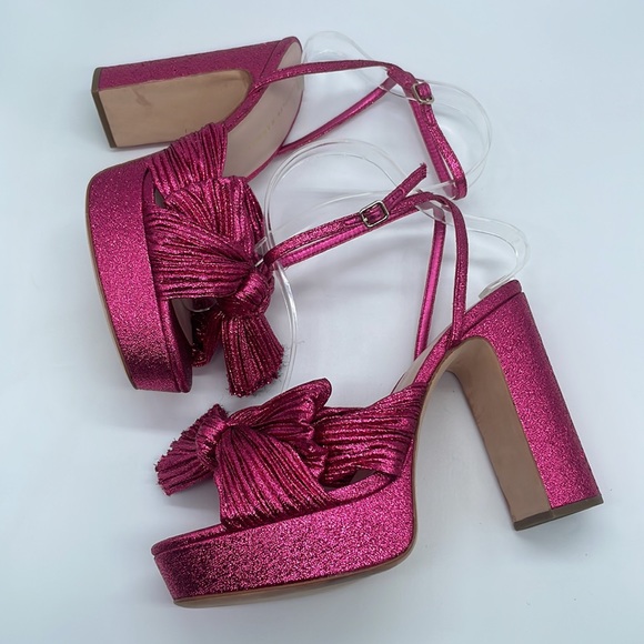 Loeffler Randall Fuschia Pink Metallic Natalia pleated knot platform heels 7 - Picture 6 of 9